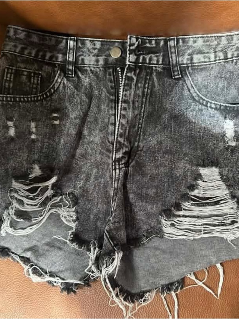 SHEIN Black Distressed Ripped Denim Shorts